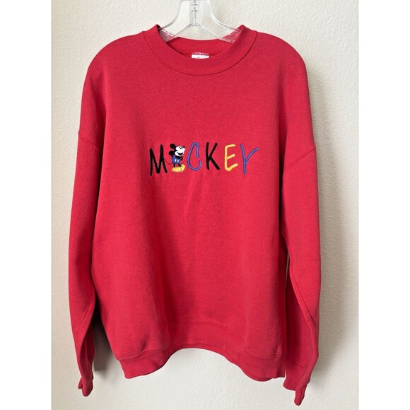 Vintage 90's Mickey & Co Size XL Red Embroidered Mickey Mouse Sweatshirt - Picture 1 of 4